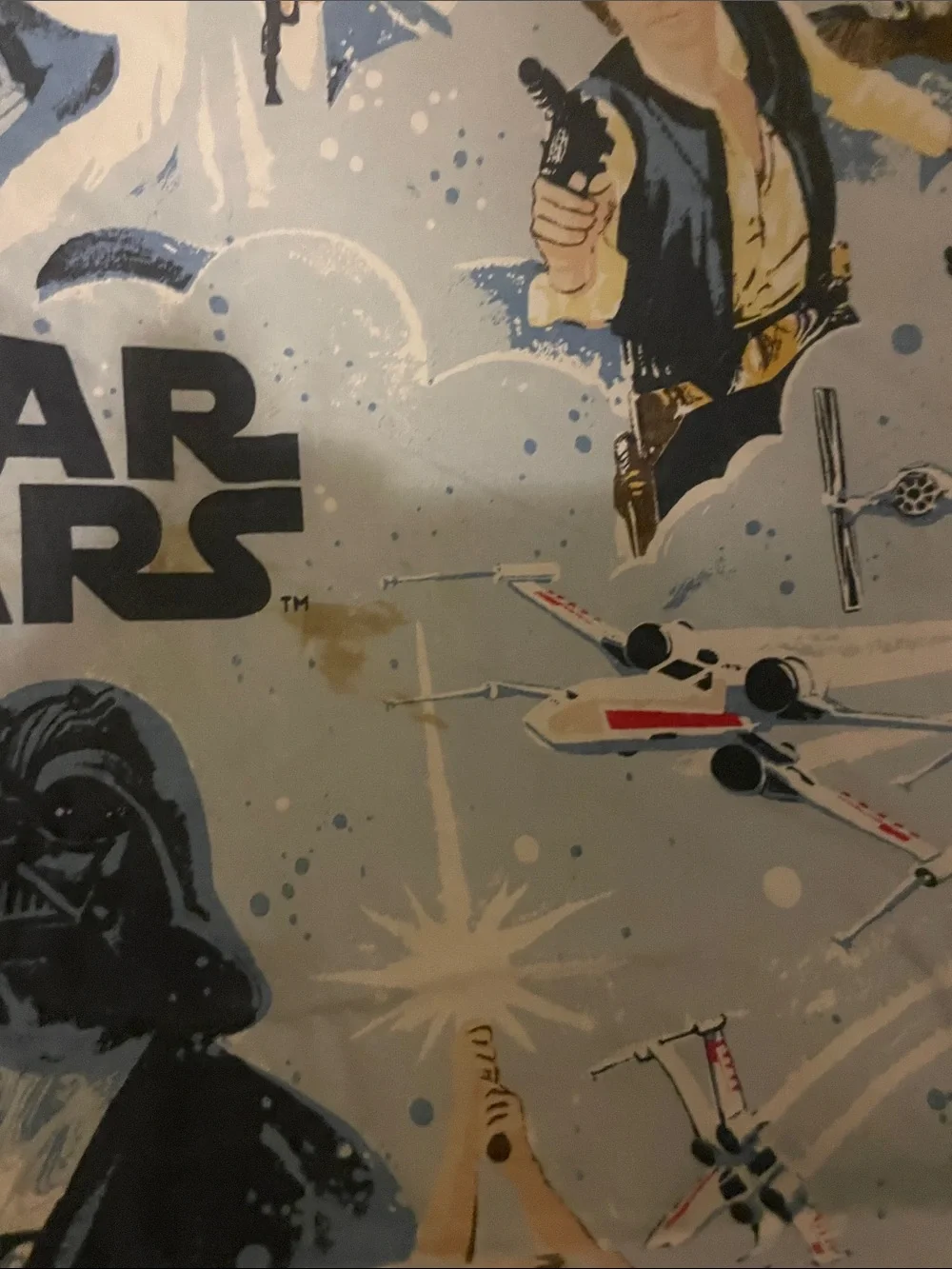 Pottery Barn Star Wars Duvet Cover in Light Blue with Gold and Black Accents